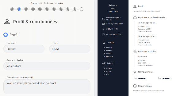 Aperçu du générateur de CV d'Infor Jeunes Mons